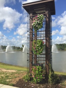 One of the bollards with LED-embedded planters on Cane Island's main access road.