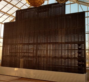 The two-sided living wall under construction.