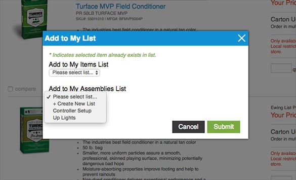 opening modal for my lists