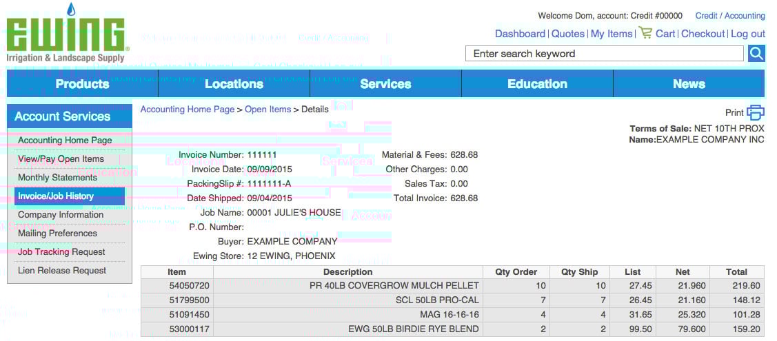 Accounting with invoice details